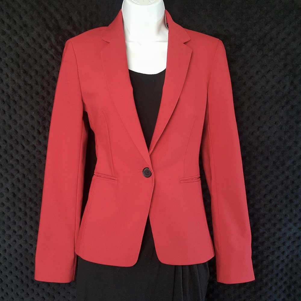 Express Notch Collar One Button Blazer Red Sz 2